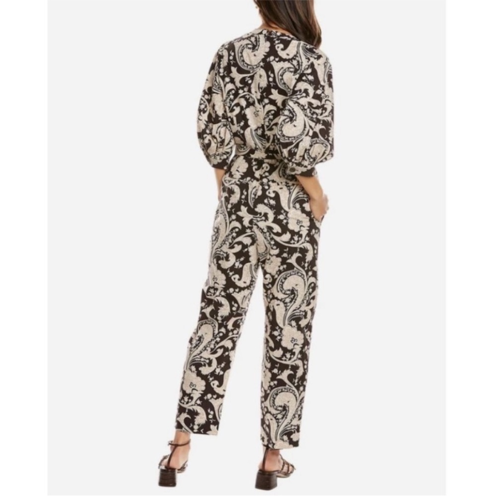 Rebecca Taylor Paisley Jumpsuit 100% Cotton Brown Belted With Pockets Size M - Picture 8 of 16